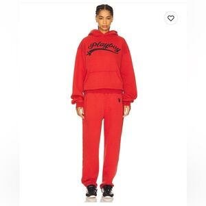 PLAYBOY Red Logo Track Joggers and Hoodie Set